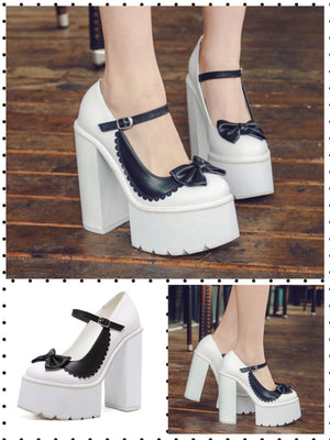 BlissGirl - Dark & Light Platform Heels - White / 34/4 - Harajuku - Kawaii - Alternative - Fashion