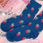 BlissGirl - Dreamy Strawberry Milk Socks - Navy blue / One size - Harajuku - Kawaii - Alternative - Fashion
