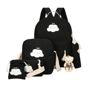 BlissGirl - Kawaii Cloud Canvas School Bag Set - Black - Harajuku - Kawaii - Alternative - Fashion
