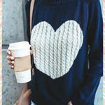 BlissGirl - Kawaii Heart Cozy Sweater - Navy + White Heart / S - Harajuku - Kawaii - Alternative - Fashion