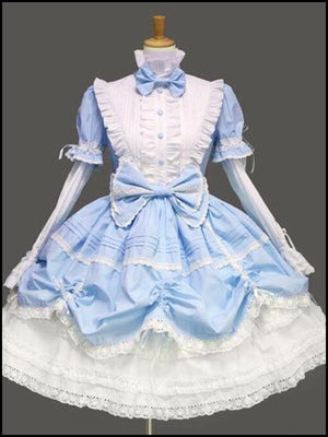 BlissGirl - Lolita Ruffle & Bow Dress - Blue / S - Harajuku - Kawaii - Alternative - Fashion