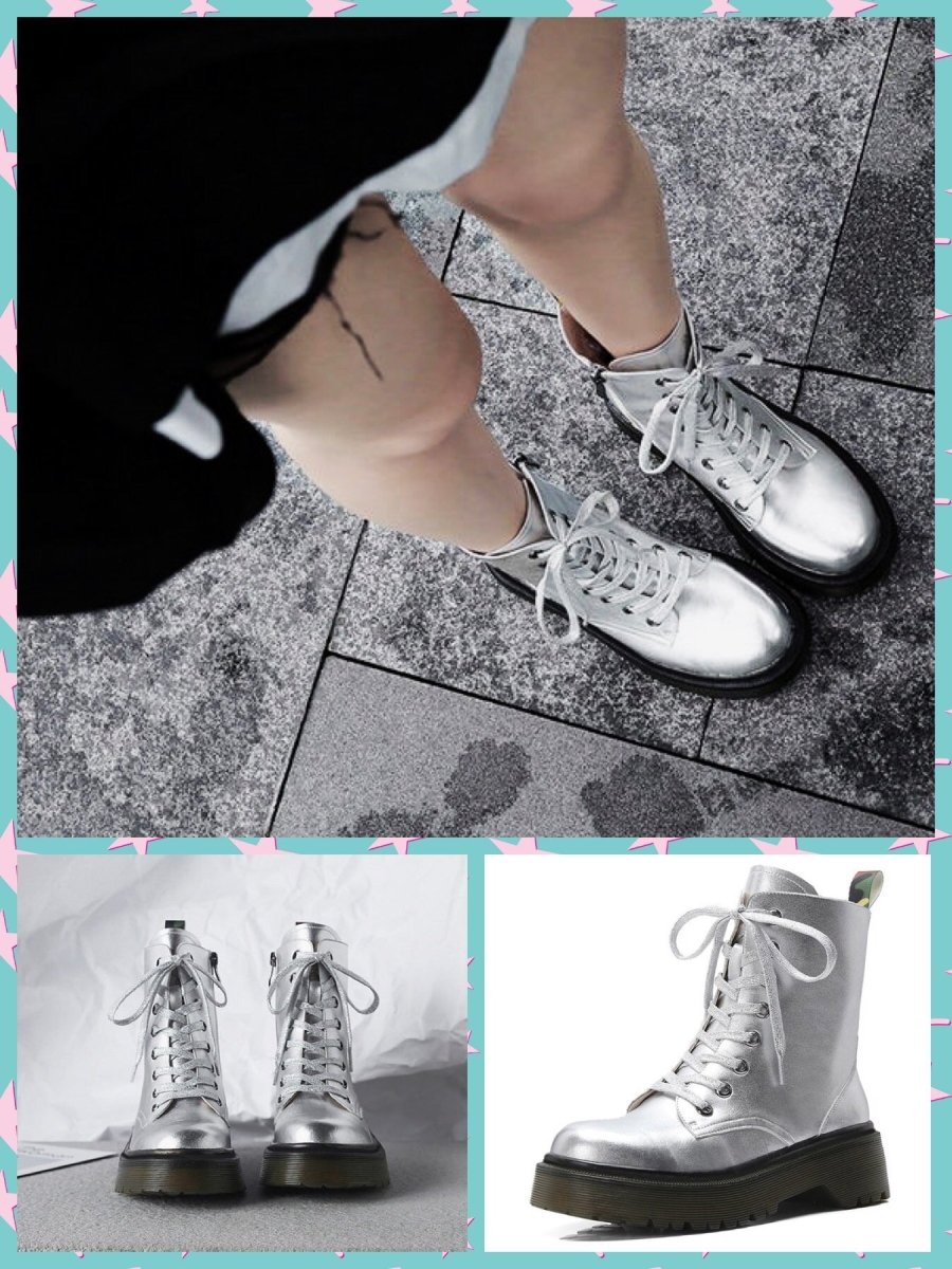 BlissGirl - Shiny Platform Leather Boots - Silver / 38 - Harajuku - Kawaii - Alternative - Fashion