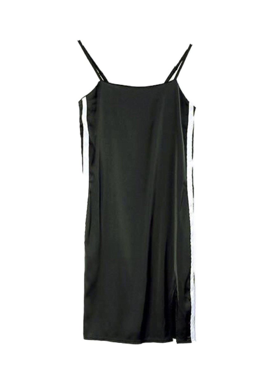 BlissGirl - Silky Side Stripe Slip Dress - Black / S - Harajuku - Kawaii - Alternative - Fashion