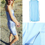 BlissGirl - Silky Side Stripe Slip Dress - Sky Blue / S - Harajuku - Kawaii - Alternative - Fashion