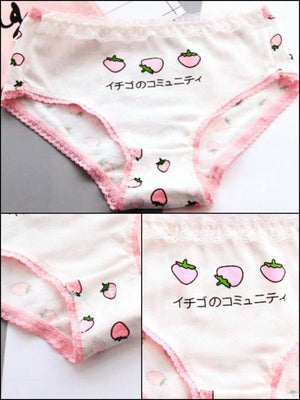 BlissGirl - Strawberry Lace Panties - White and Pink / XS-M - Harajuku - Kawaii - Alternative - Fashion
