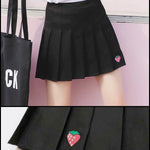 BlissGirl - Strawberry Pleated Skirt - Black / S - Harajuku - Kawaii - Alternative - Fashion