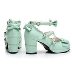BlissGirl - Sweet Lolita Chunky High Heel Shoes With Rhinestone Bow - Harajuku - Kawaii - Alternative - Fashion