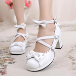 BlissGirl - Sweet Lolita Chunky High Heel Shoes With Rhinestone Bow - White / 4 - Harajuku - Kawaii - Alternative - Fashion