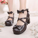 BlissGirl - Sweet Lolita Chunky High Heel Shoes With Rhinestone Bow - Black / 4 - Harajuku - Kawaii - Alternative - Fashion