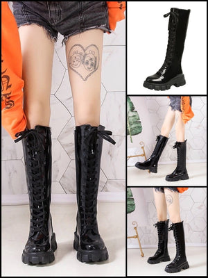 BlissGirl - Candy Patent Leather Boots - Black / 35 - Harajuku - Kawaii - Alternative - Fashion