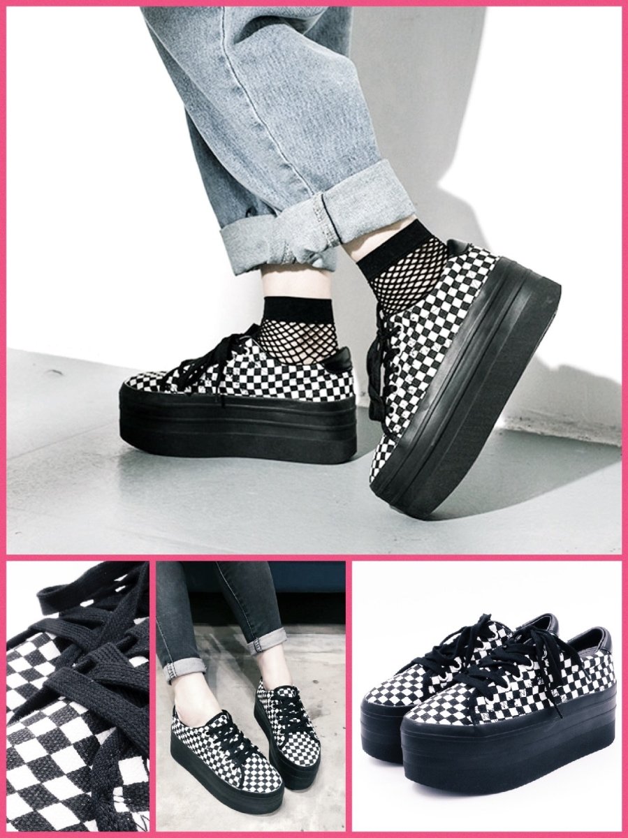 BlissGirl - Checkered Platform Sneakers - 35 - Harajuku - Kawaii - Alternative - Fashion
