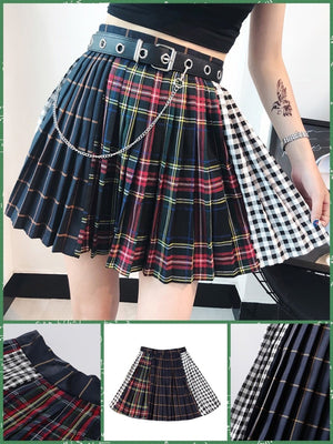 BlissGirl - Deconstrukt Pleated Plaid Skirt - Harajuku - Kawaii - Alternative - Fashion