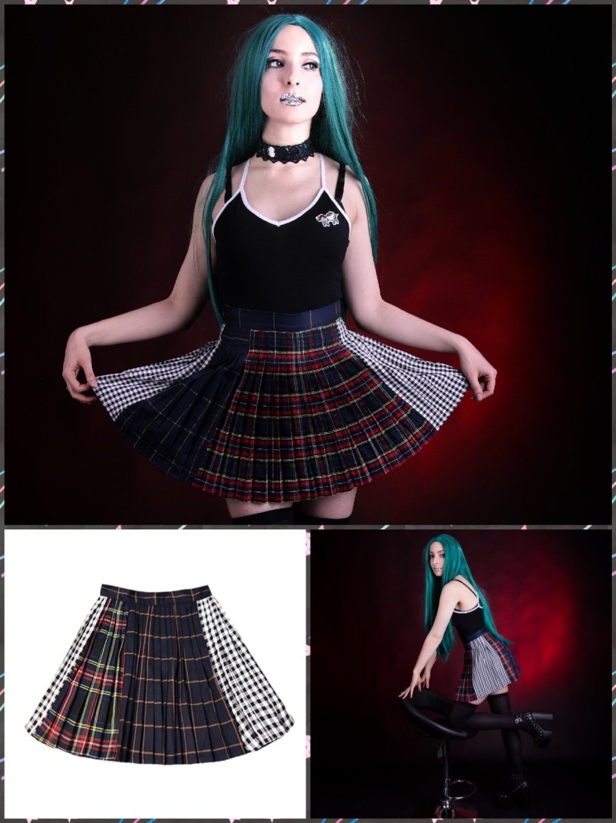 BlissGirl - Deconstrukt Pleated Plaid Skirt - XS - Harajuku - Kawaii - Alternative - Fashion