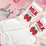 BlissGirl - Dreamy Strawberry Milk Socks - White Strawberry / One size - Harajuku - Kawaii - Alternative - Fashion