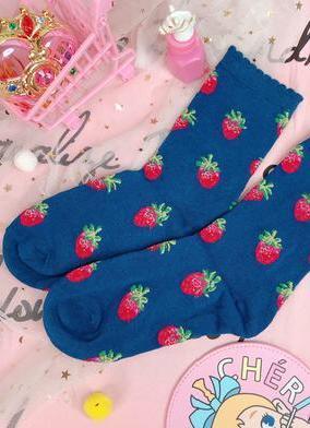 BlissGirl - Dreamy Strawberry Milk Socks - Navy blue / One size - Harajuku - Kawaii - Alternative - Fashion