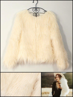 BlissGirl - Fabulous Fuzzy Faux Fur Jacket - Beige / XL - Harajuku - Kawaii - Alternative - Fashion