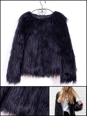 BlissGirl - Fabulous Fuzzy Faux Fur Jacket - Black / XL - Harajuku - Kawaii - Alternative - Fashion