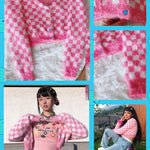 BlissGirl - Fuzzy Pink Checkered Sweater - Harajuku - Kawaii - Alternative - Fashion
