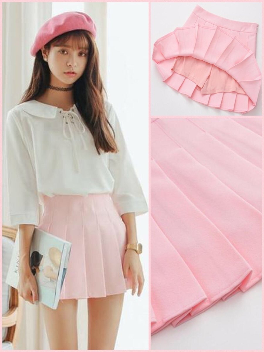 BlissGirl - High Waist Pleated Skirt - Pink / XS - Harajuku - Kawaii - Alternative - Fashion