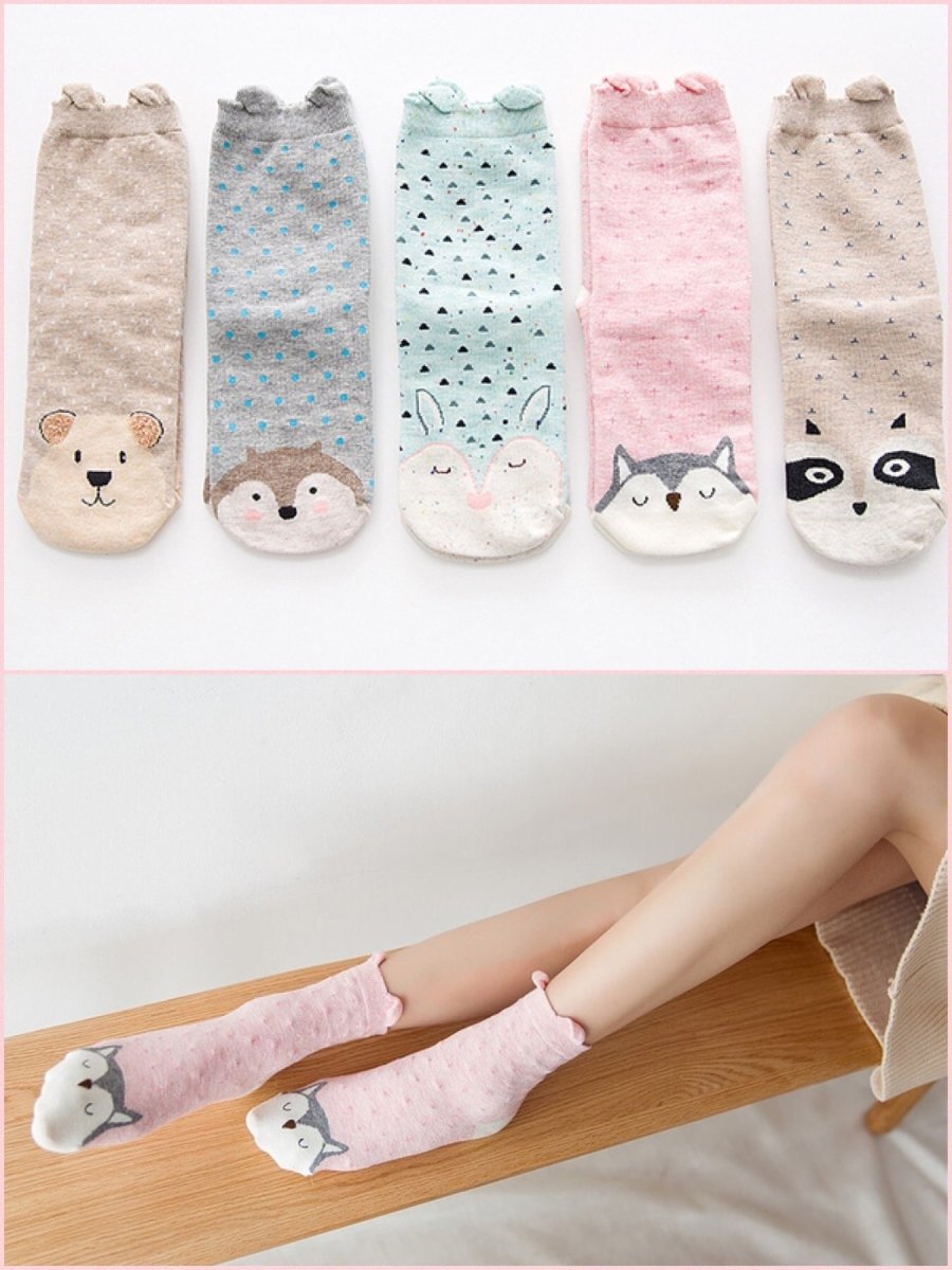 BlissGirl - Kawaii Animals Socks 5 Pack - Pastel Animals - Harajuku - Kawaii - Alternative - Fashion