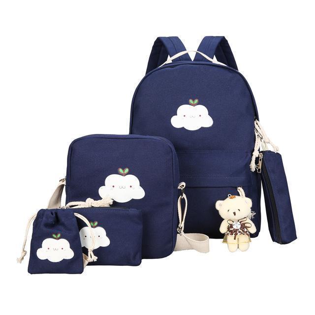 BlissGirl - Kawaii Cloud Canvas School Bag Set - Blue - Harajuku - Kawaii - Alternative - Fashion