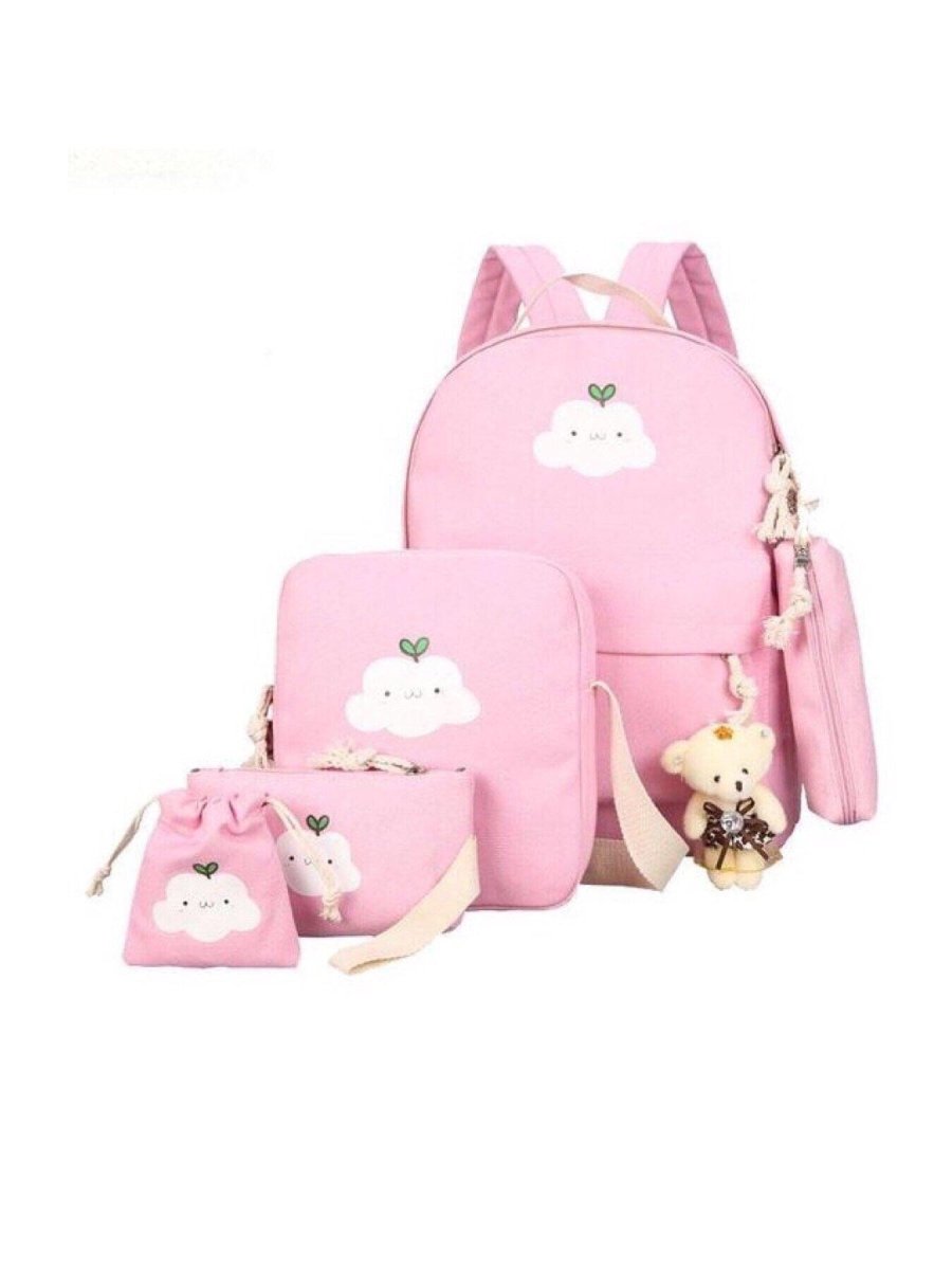 BlissGirl - Kawaii Cloud Canvas School Bag Set - Pink - Harajuku - Kawaii - Alternative - Fashion