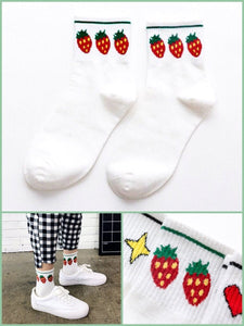 BlissGirl - Kawaii Crew Socks - Strawberry - Harajuku - Kawaii - Alternative - Fashion