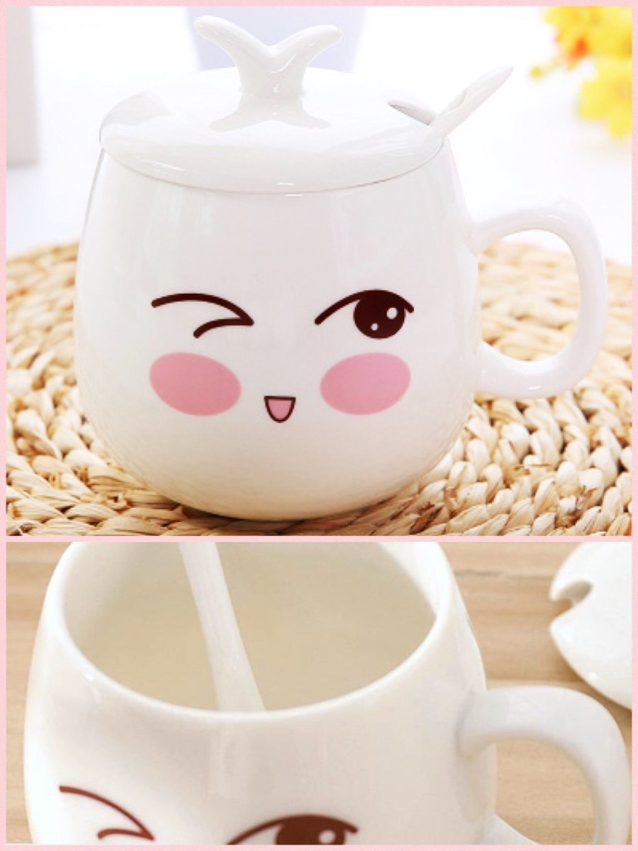BlissGirl - Kawaii Emoji Coffee Mugs - Flirty / Lid - Harajuku - Kawaii - Alternative - Fashion