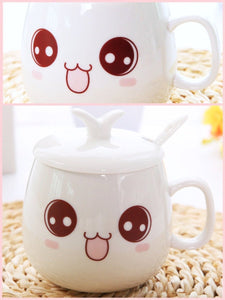 BlissGirl - Kawaii Emoji Coffee Mugs - Happy / Lid - Harajuku - Kawaii - Alternative - Fashion