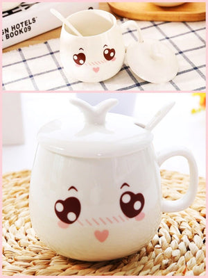 BlissGirl - Kawaii Emoji Coffee Mugs - In Love / Lid - Harajuku - Kawaii - Alternative - Fashion