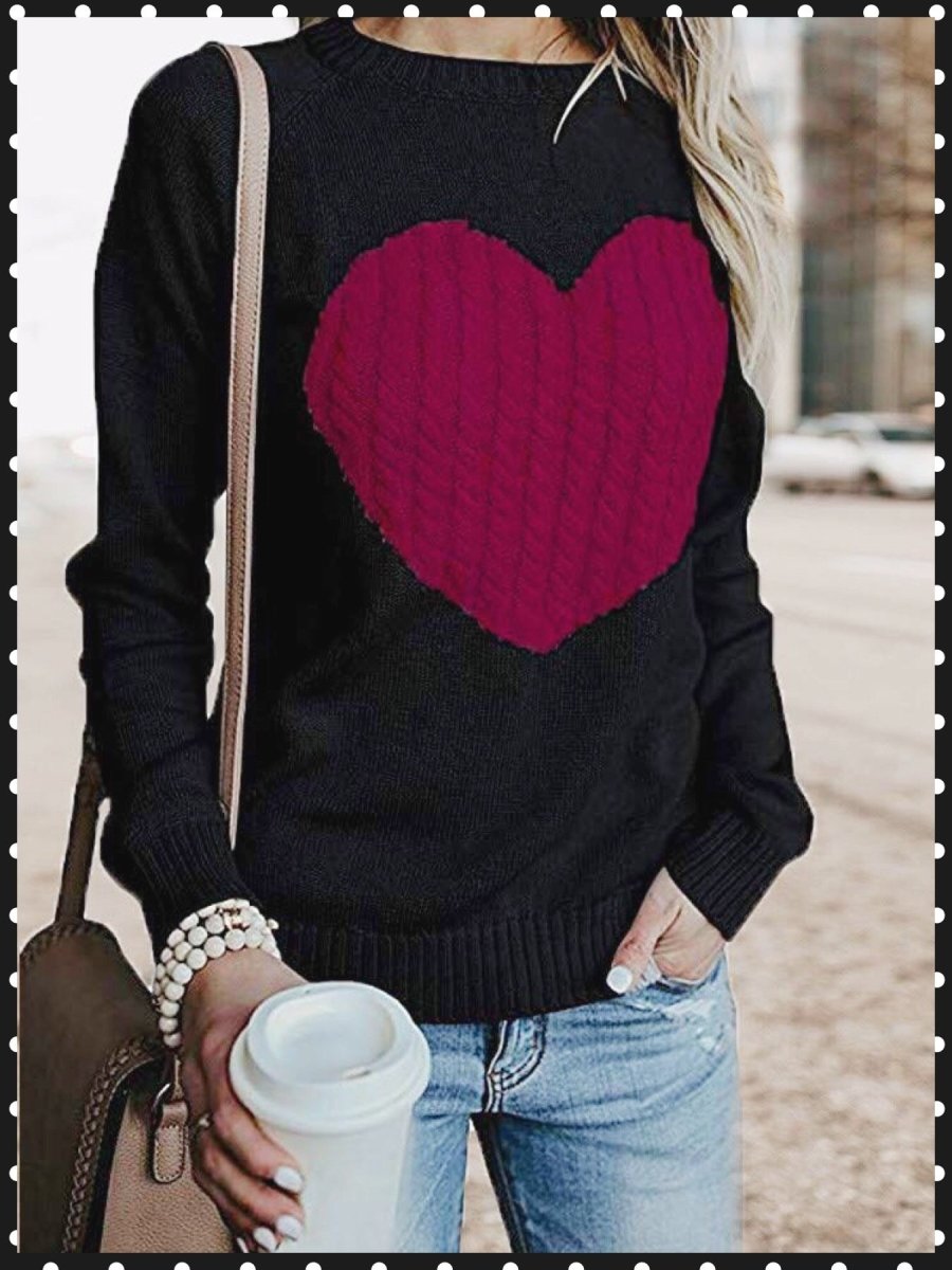 BlissGirl - Kawaii Heart Cozy Sweater - Black + Rose Heart / S - Harajuku - Kawaii - Alternative - Fashion