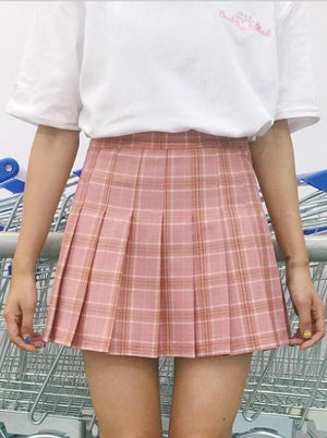 Claire Pleated Skirt - Pastel Plaid | My Violet