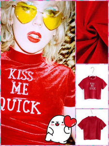 BlissGirl - Kiss Me Quick Crop Top - Red / S - Harajuku - Kawaii - Alternative - Fashion
