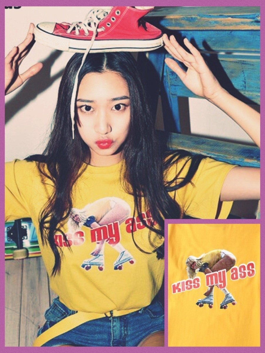 BlissGirl - Kiss My A** Rollerskating Girl Tee - Yellow / S - Harajuku - Kawaii - Alternative - Fashion