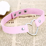 BlissGirl - Leather Heart Choker Necklace - Pink - Harajuku - Kawaii - Alternative - Fashion