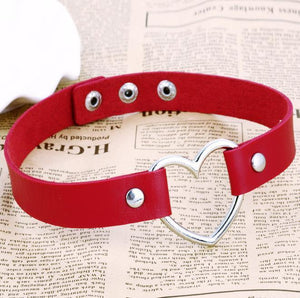 BlissGirl - Leather Heart Choker Necklace - Red - Harajuku - Kawaii - Alternative - Fashion