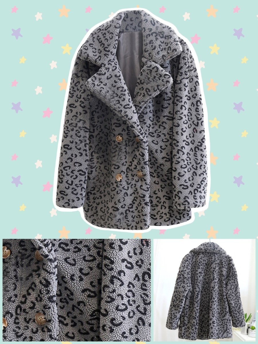 BlissGirl - Leopard Trench Coat - Grey / M - Harajuku - Kawaii - Alternative - Fashion