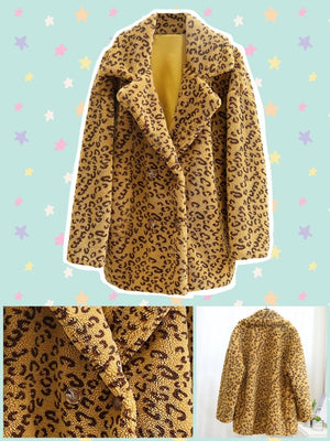 BlissGirl - Leopard Trench Coat - Yellow / S - Harajuku - Kawaii - Alternative - Fashion