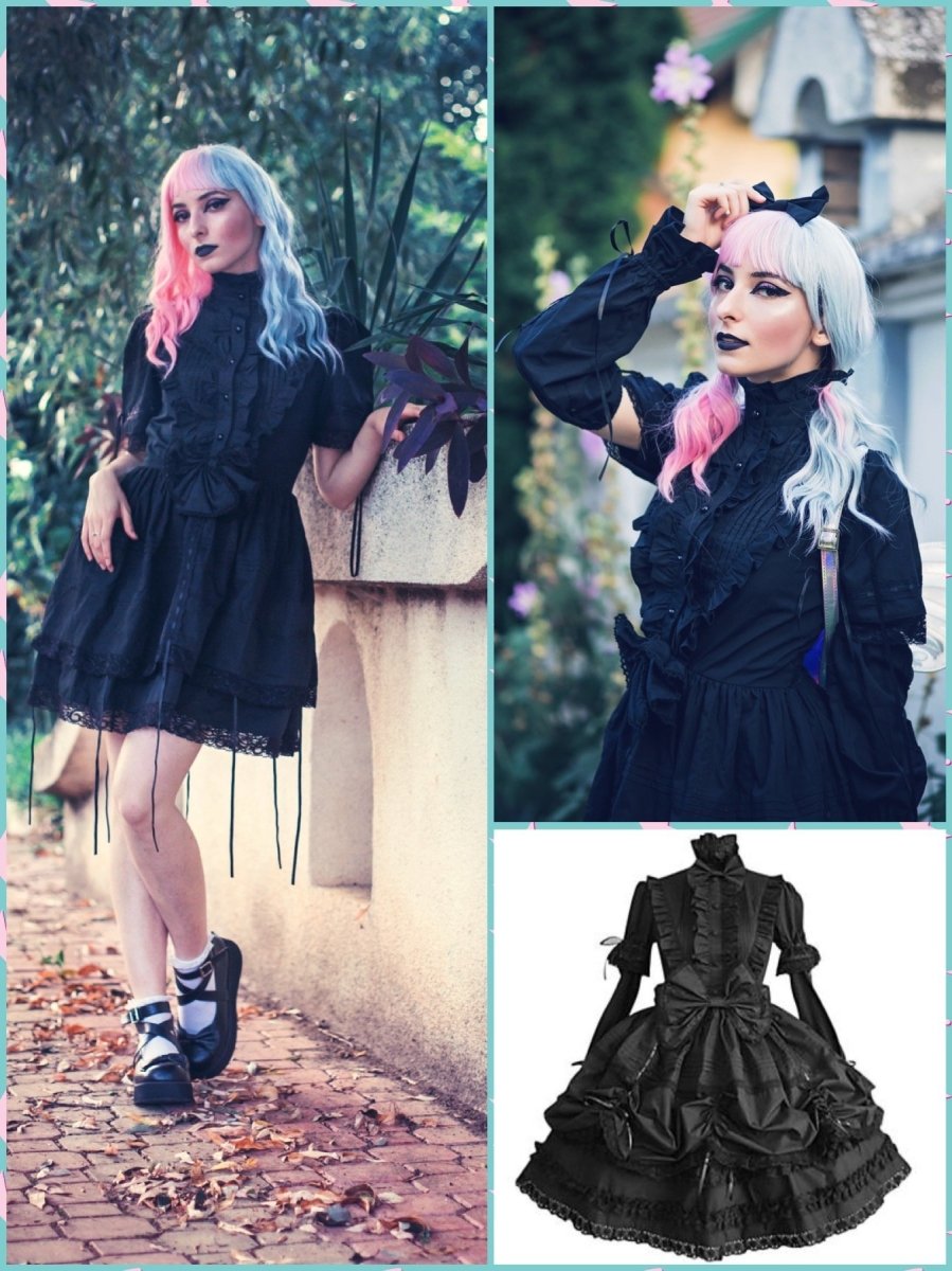 BlissGirl - Lolita Ruffle & Bow Dress - Black / S - Harajuku - Kawaii - Alternative - Fashion