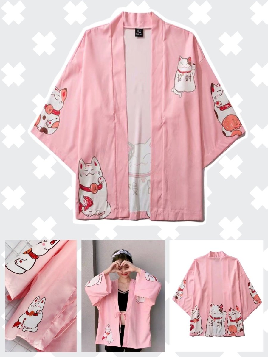 BlissGirl - Lucky Kitty Kimono - Pink / L - Harajuku - Kawaii - Alternative - Fashion