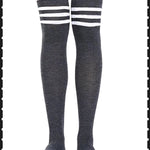 BlissGirl - Over The Knee Stripy Socks - White and Gray / One size - Harajuku - Kawaii - Alternative - Fashion