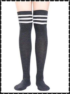 BlissGirl - Over The Knee Stripy Socks - White and Gray / One size - Harajuku - Kawaii - Alternative - Fashion