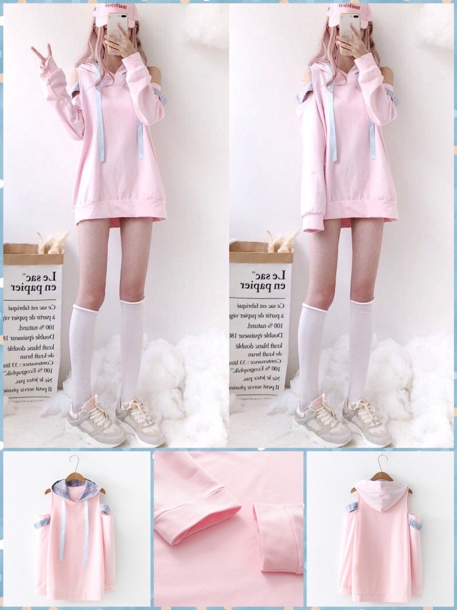 BlissGirl - Pink Kawaii Fancy Shoulder Hoodie - Pink / One size - Harajuku - Kawaii - Alternative - Fashion