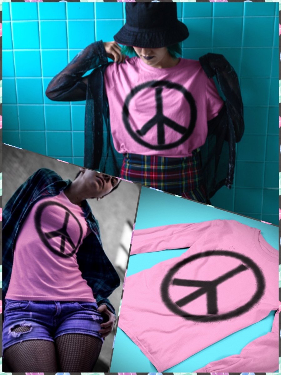 BlissGirl - Pink Peace Long Sleeve Tee - XS - Harajuku - Kawaii - Alternative - Fashion