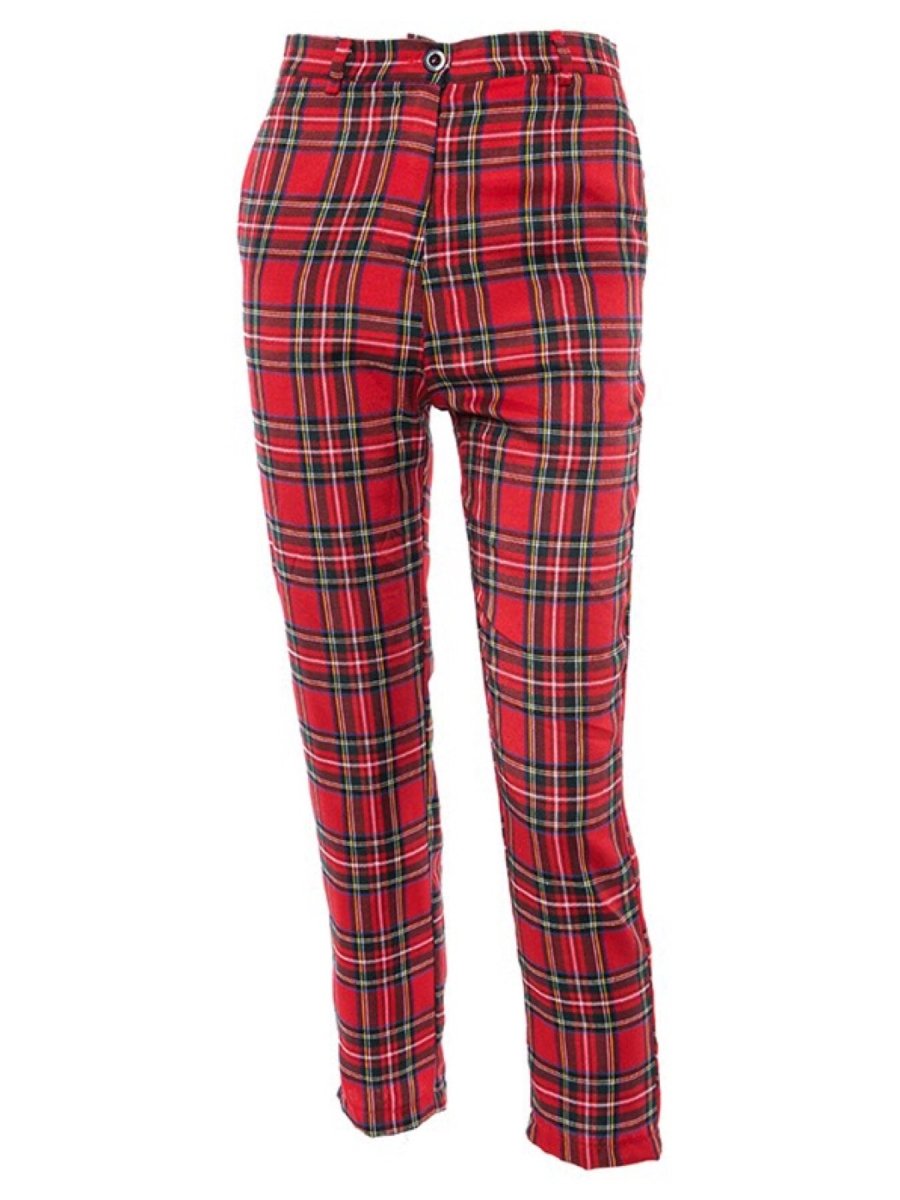 Hot Topic Women's punk red plaid pants with suspenders size 3 Small