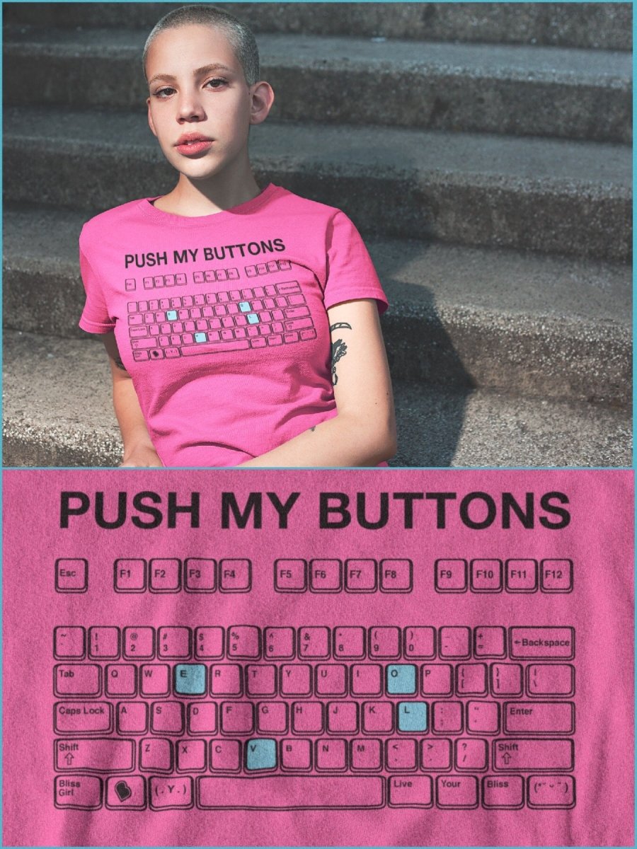 BlissGirl - Push My Buttons Tee - Rose / S - Harajuku - Kawaii - Alternative - Fashion