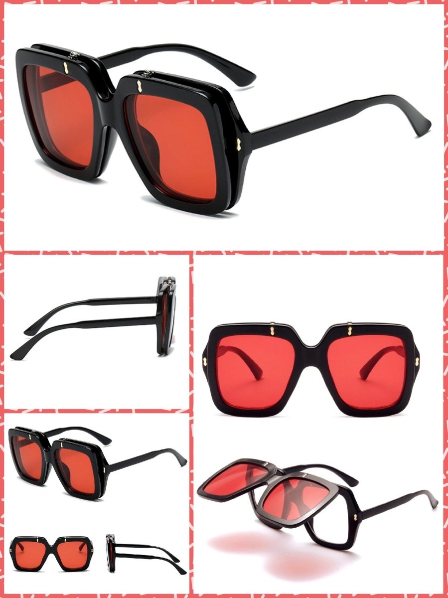 BlissGirl - Retro Flip Sunglasses - Red - Harajuku - Kawaii - Alternative - Fashion