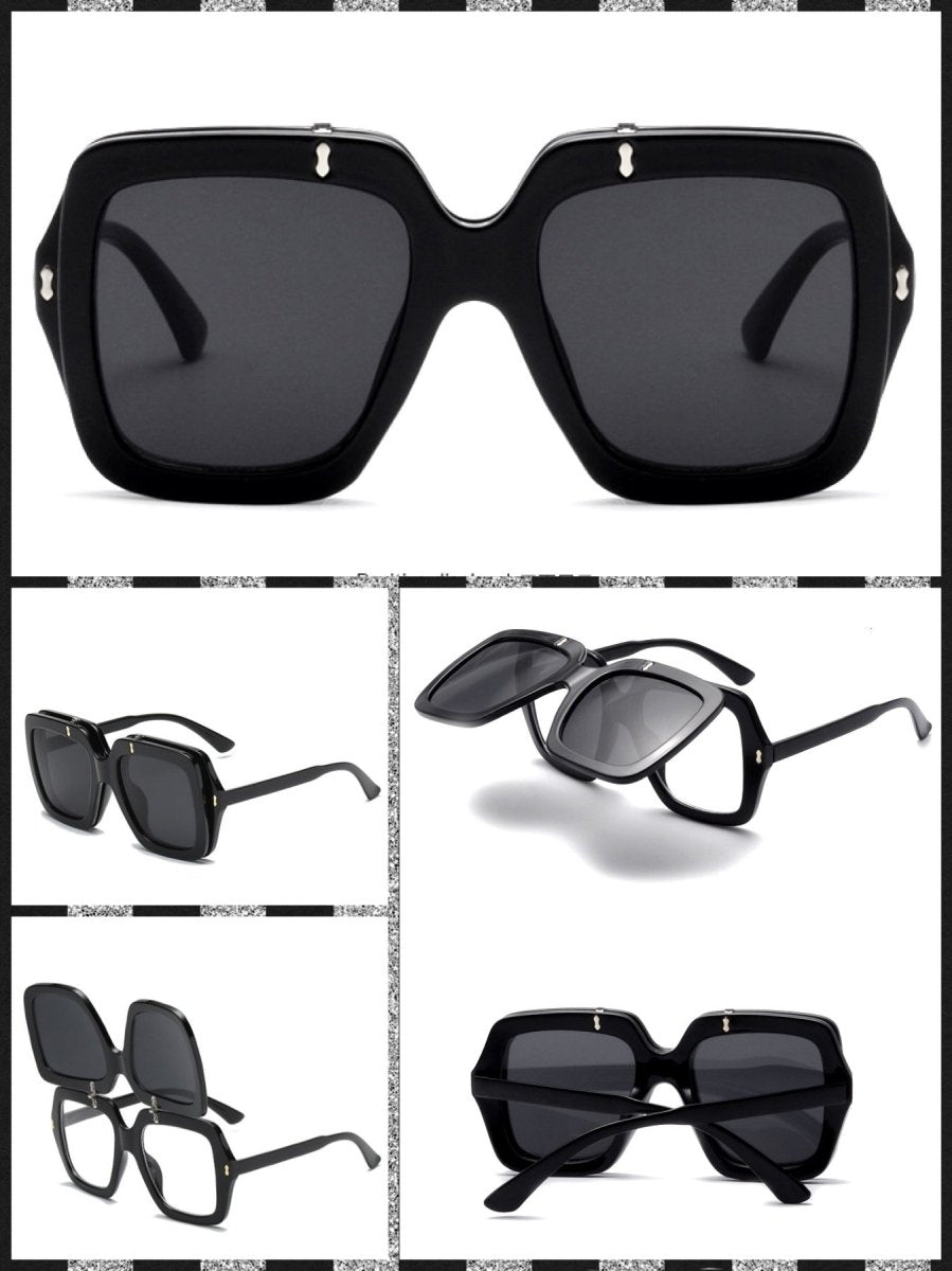 BlissGirl - Retro Flip Sunglasses - Black - Harajuku - Kawaii - Alternative - Fashion
