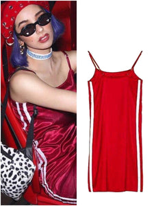 BlissGirl - Silky Side Stripe Slip Dress - Red / S - Harajuku - Kawaii - Alternative - Fashion