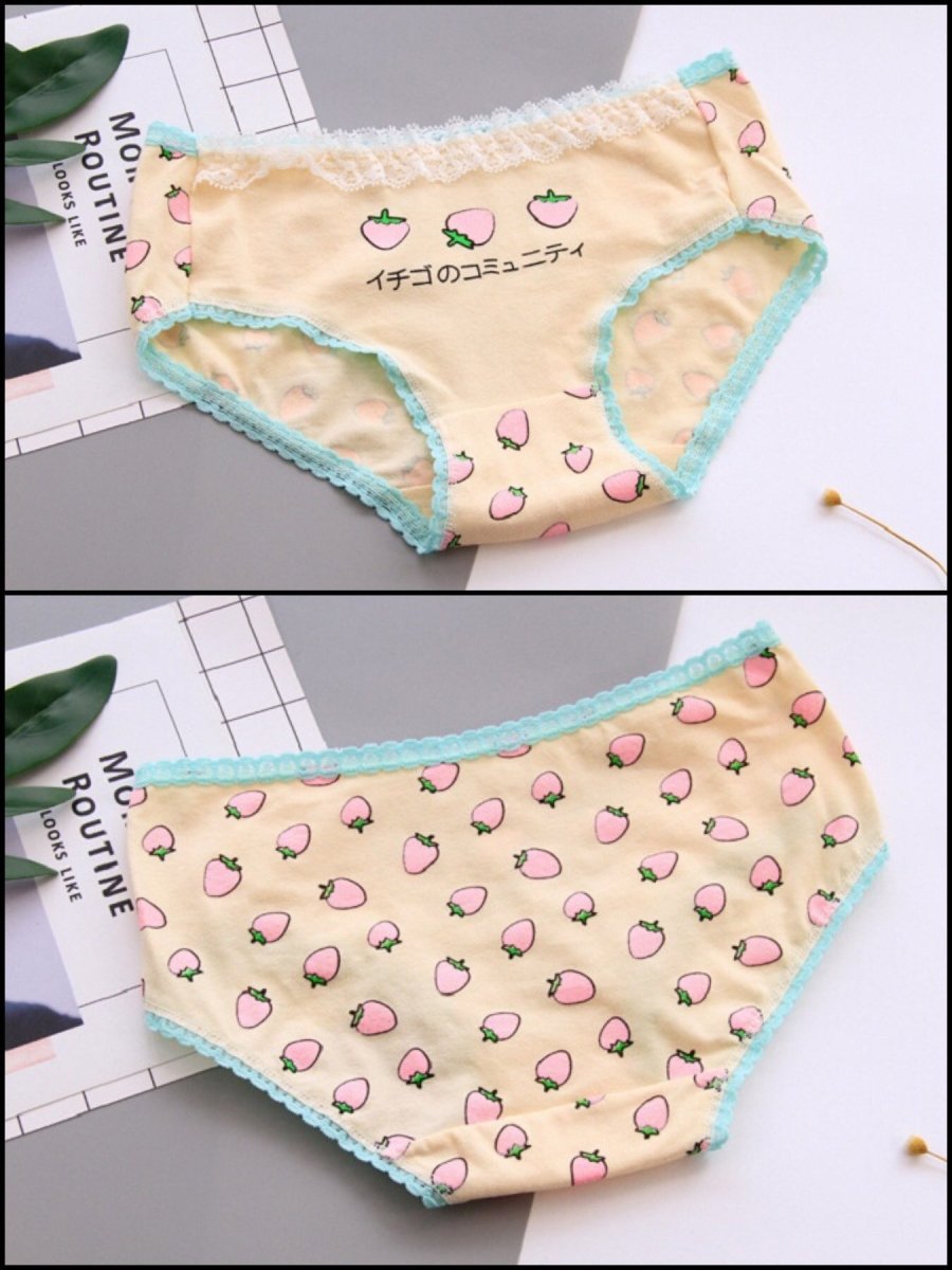 BlissGirl - Strawberry Lace Panties - Peach / M-XL - Harajuku - Kawaii - Alternative - Fashion